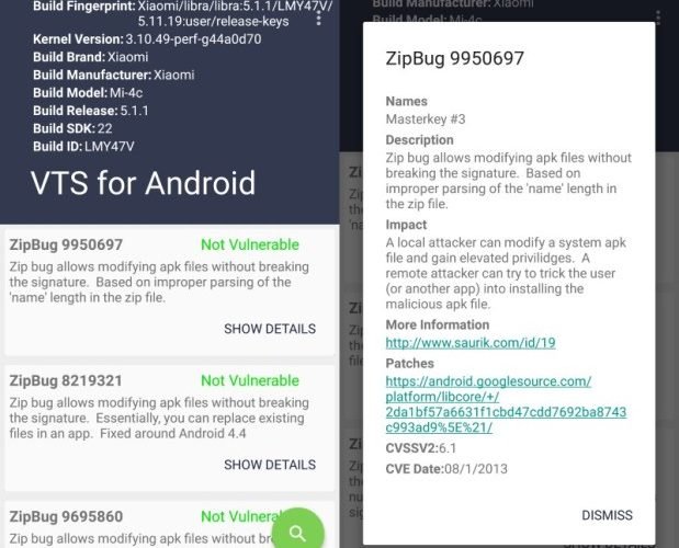 VTS scans Android devices for publicly-known vulnerabilities