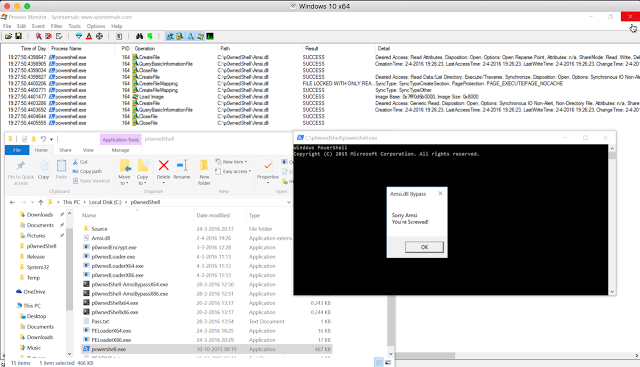 While doing some research on the inner workings of Microsofts new Antimalware Scan Interface technology within Windows 10, i found a DLL loading vulnerabilty within PowerShell 5. The reason i did some research is because some offensive PowerShell scripts i use within my own Red Teaming tool called p0wnedShell are getting blocked by Windows Defender on Windows 10 “despite of running from memory”, so i wanted to know if it was possible to bypass this technology.