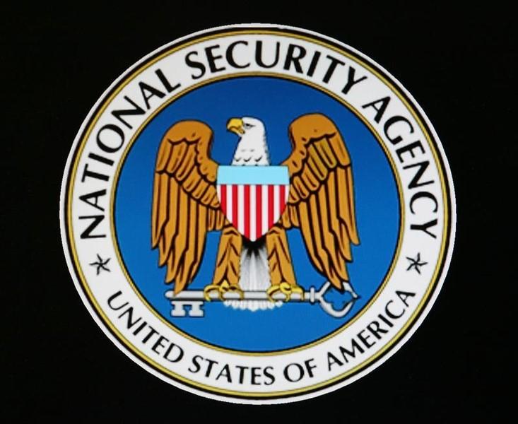 The logo of the U.S. National Security Agency is seen during a visit by U.S. President George W. Bush to the agency's installation in Fort Meade, Maryland, January 25, 2006. Bush met with workers and made remarks on American national security at the high-security installation, which he last visited in 2002. REUTERS/Jason Reed - RTR18ZAD