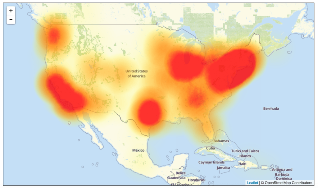Level3 live outage map on Friday 5:20 PM (EDT)