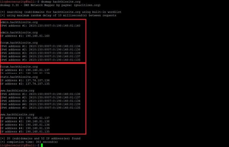 Find hidden subdomains with DNSMap. Gather information of subdomains.