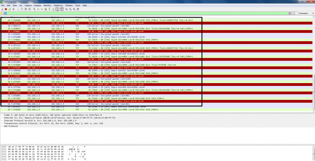 Wireshark capturing DoS