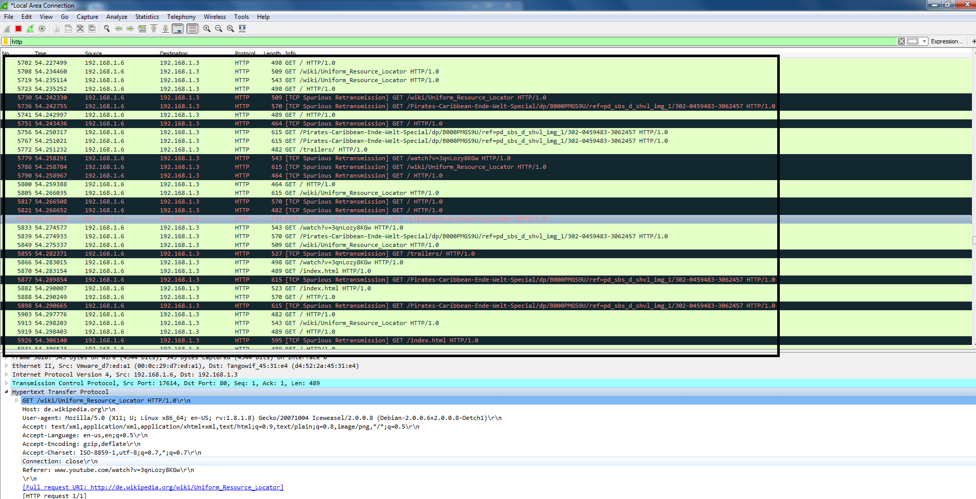 wireshark with random URL