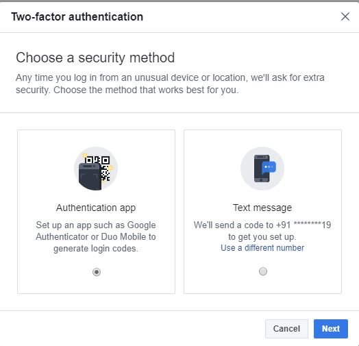 Facebook two factor authentication 