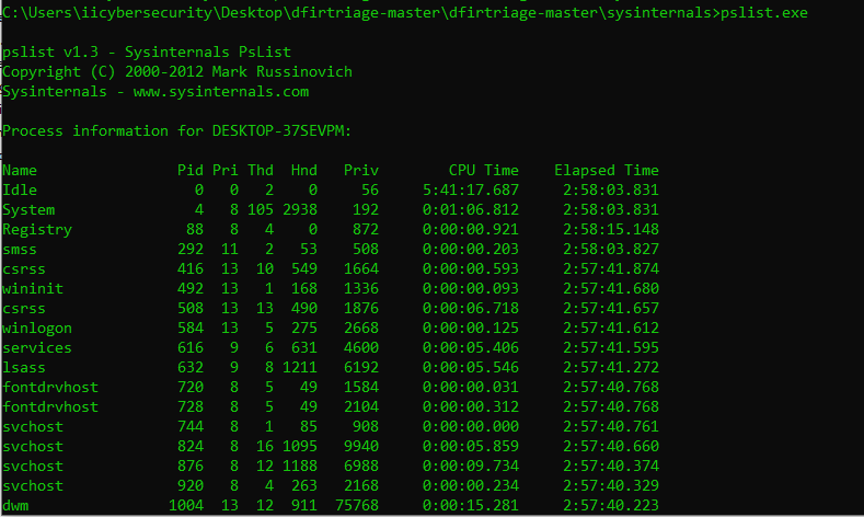  pslist shows all the hidden programs with CPU time & its elapsed time