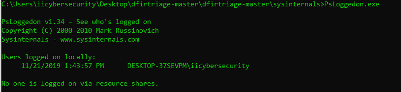 PsLoggedon.exe shows the logged users on Windows OS