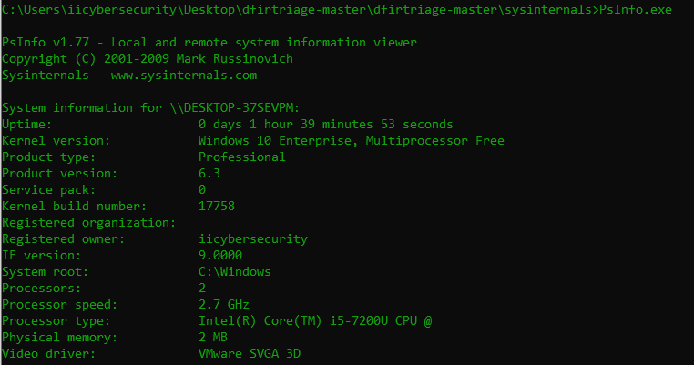 PsInfo.exe shows hardware details on which Windows OS is running