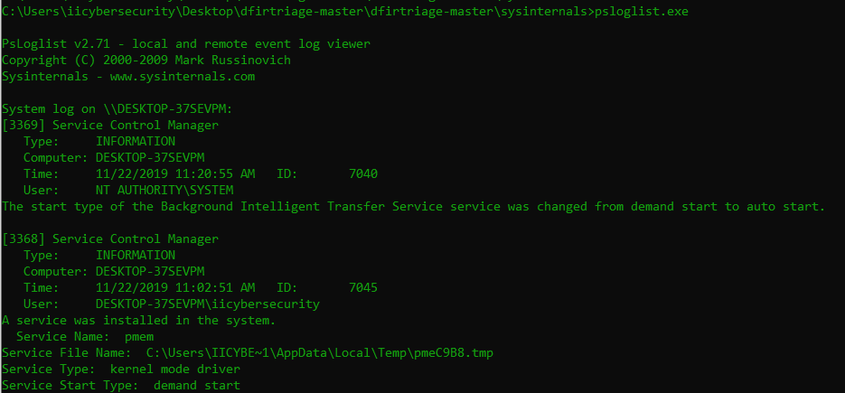 psloglist.exe shows system logs which are found in computer management