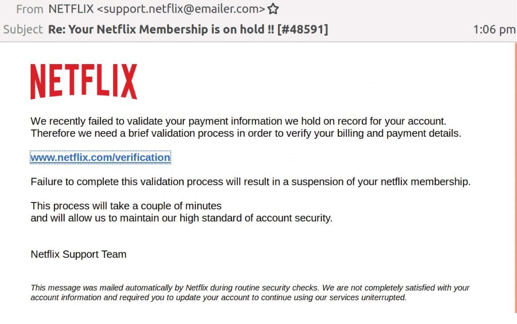  Netflix Phishing Email 2