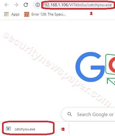 Malicious link downloading Catchyou.exe on Victim