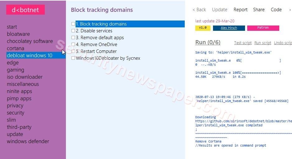 Debotnet - Debloat Windows 10