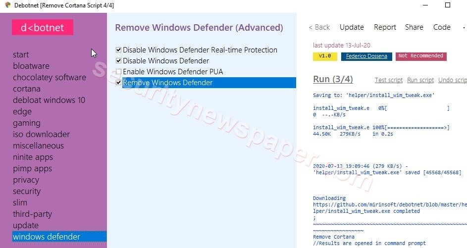 Debotnet - Windows defender