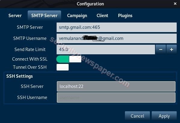 King Phisher - SMTP Server Configuration