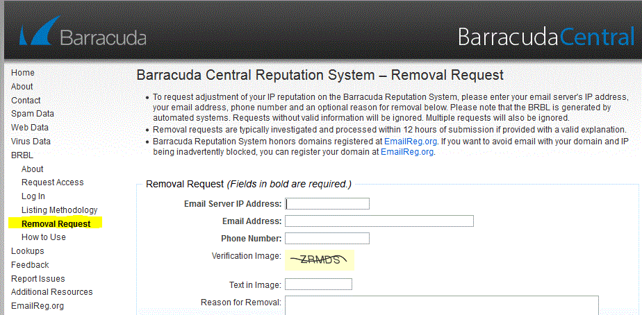 Blacklist IP removal form