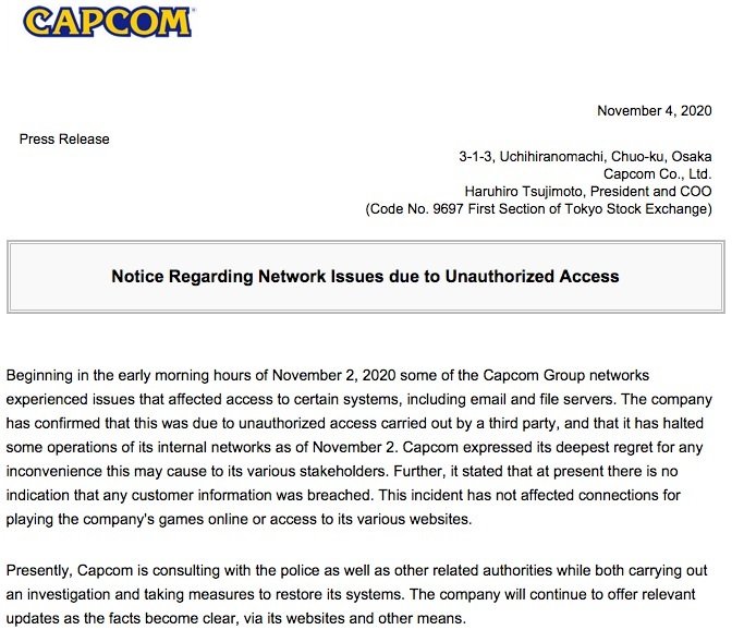 Resident Evil” & “Street Fighter” gaming company hacked